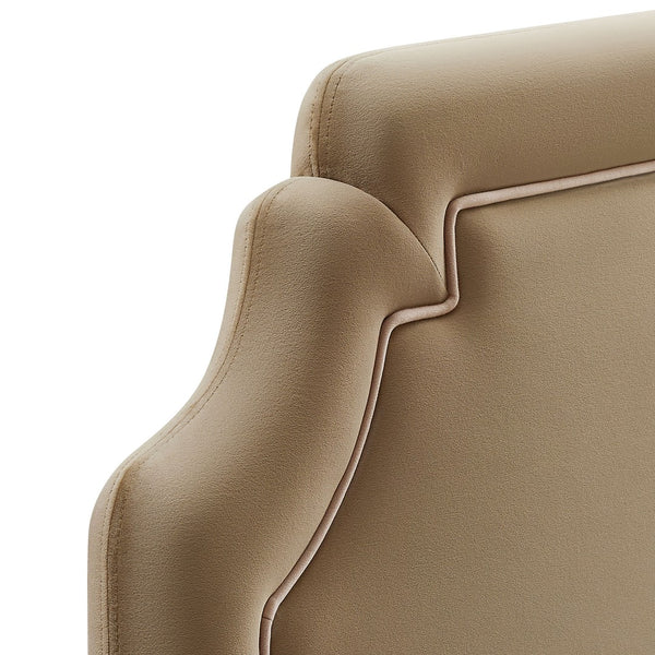 Modway Furniture Magnolia Scalloped Velvet Upholstered Headboard Tailored Piping Full Bedroom Accent Taupe Almond MOD-7330-TAU-ALM