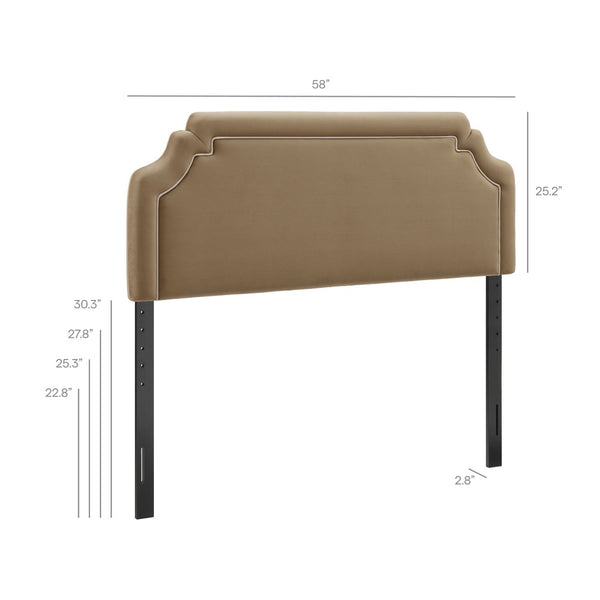 Modway Furniture Magnolia Scalloped Velvet Upholstered Headboard Tailored Piping Full Bedroom Accent Taupe Almond MOD-7330-TAU-ALM