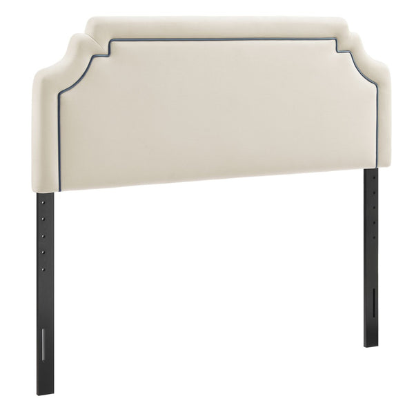 Modway Furniture Magnolia Queen Headboard Scalloped Velvet Cushioned Contrast Piping Transitional Bedroom Alabaster Cadet Blue MOD-7331-ALA-CAB