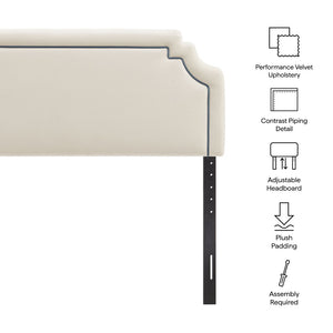 Modway Furniture Magnolia Queen Headboard Scalloped Velvet Cushioned Contrast Piping Transitional Bedroom Alabaster Cadet Blue MOD-7331-ALA-CAB