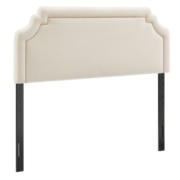 Modway Furniture Magnolia Queen Headboard Scalloped Velvet Cushioned Contrast Piping Transitional Bedroom Alabaster Pink MOD-7331-ALA-PNK