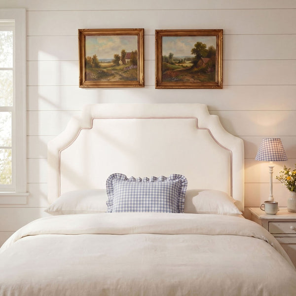 Modway Furniture Magnolia Queen Headboard Scalloped Velvet Cushioned Contrast Piping Transitional Bedroom Alabaster Pink MOD-7331-ALA-PNK