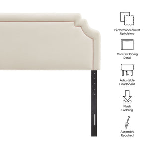 Modway Furniture Magnolia Queen Headboard Scalloped Velvet Cushioned Contrast Piping Transitional Bedroom Alabaster Pink MOD-7331-ALA-PNK