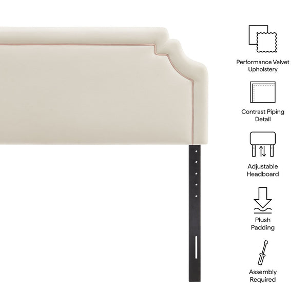 Modway Furniture Magnolia Queen Headboard Scalloped Velvet Cushioned Contrast Piping Transitional Bedroom Alabaster Pink MOD-7331-ALA-PNK