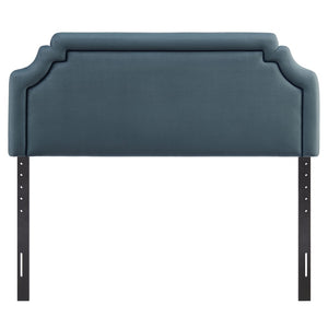 Modway Furniture Magnolia Queen Headboard Scalloped Velvet Cushioned Contrast Piping Transitional Bedroom Cadet Blue Midnight MOD-7331-CAB-MID
