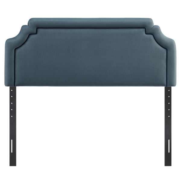 Modway Furniture Magnolia Queen Headboard Scalloped Velvet Cushioned Contrast Piping Transitional Bedroom Cadet Blue Midnight MOD-7331-CAB-MID