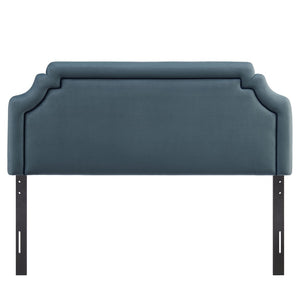 Modway Furniture Magnolia Queen Headboard Scalloped Velvet Cushioned Contrast Piping Transitional Bedroom Cadet Blue Midnight MOD-7331-CAB-MID