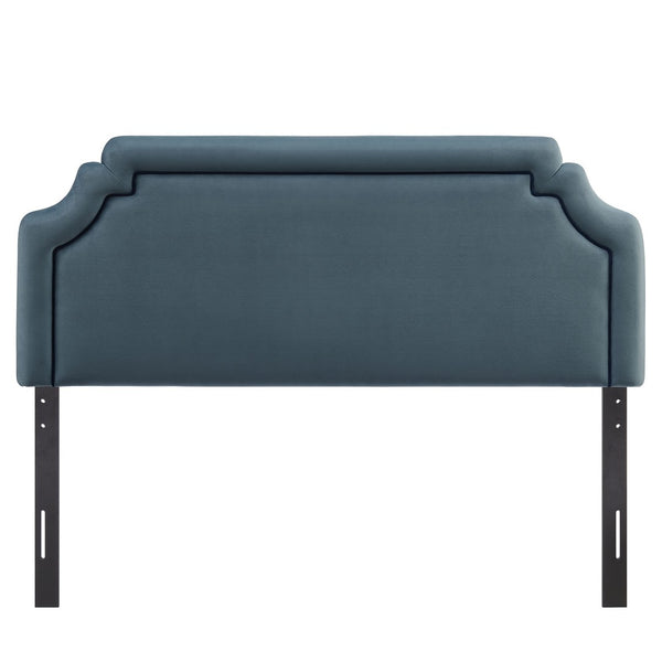 Modway Furniture Magnolia Queen Headboard Scalloped Velvet Cushioned Contrast Piping Transitional Bedroom Cadet Blue Midnight MOD-7331-CAB-MID