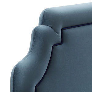 Modway Furniture Magnolia Queen Headboard Scalloped Velvet Cushioned Contrast Piping Transitional Bedroom Cadet Blue Midnight MOD-7331-CAB-MID