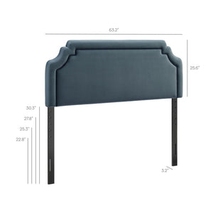 Modway Furniture Magnolia Queen Headboard Scalloped Velvet Cushioned Contrast Piping Transitional Bedroom Cadet Blue Midnight MOD-7331-CAB-MID