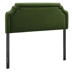 Modway Furniture Magnolia Queen Headboard Scalloped Velvet Cushioned Contrast Piping Transitional Bedroom Moss Green Dark Green MOD-7331-MOG-GRN