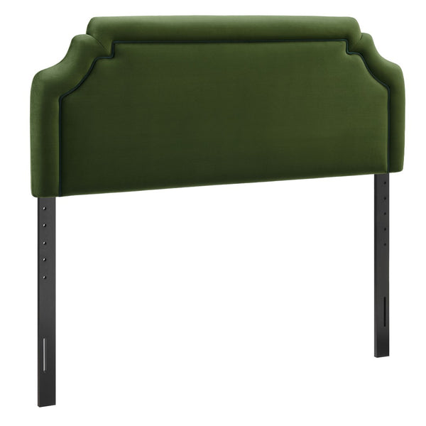 Modway Furniture Magnolia Queen Headboard Scalloped Velvet Cushioned Contrast Piping Transitional Bedroom Moss Green Dark Green MOD-7331-MOG-GRN