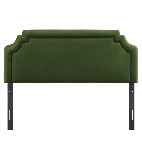 Modway Furniture Magnolia Queen Headboard Scalloped Velvet Cushioned Contrast Piping Transitional Bedroom Moss Green Dark Green MOD-7331-MOG-GRN