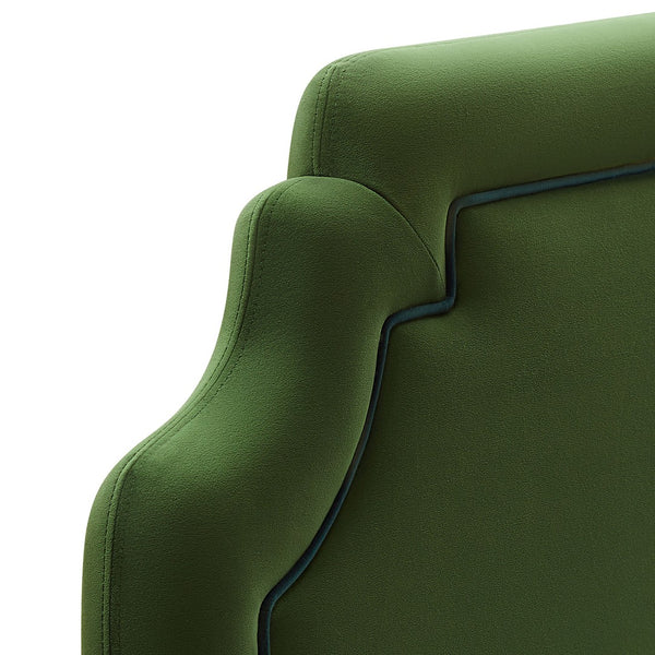 Modway Furniture Magnolia Queen Headboard Scalloped Velvet Cushioned Contrast Piping Transitional Bedroom Moss Green Dark Green MOD-7331-MOG-GRN