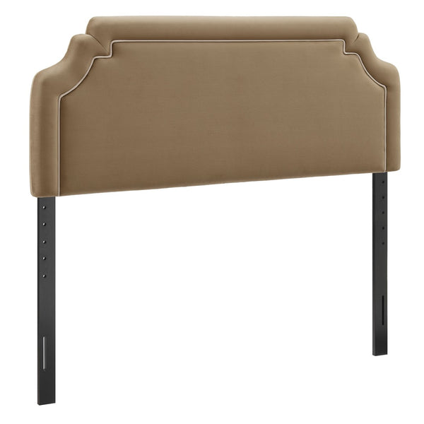 Modway Furniture Magnolia Queen Headboard Scalloped Velvet Cushioned Contrast Piping Transitional Bedroom Taupe Almond MOD-7331-TAU-ALM