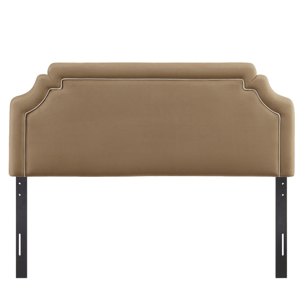 Modway Furniture Magnolia Queen Headboard Scalloped Velvet Cushioned Contrast Piping Transitional Bedroom Taupe Almond MOD-7331-TAU-ALM