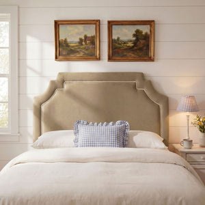 Modway Furniture Magnolia Queen Headboard Scalloped Velvet Cushioned Contrast Piping Transitional Bedroom Taupe Almond MOD-7331-TAU-ALM