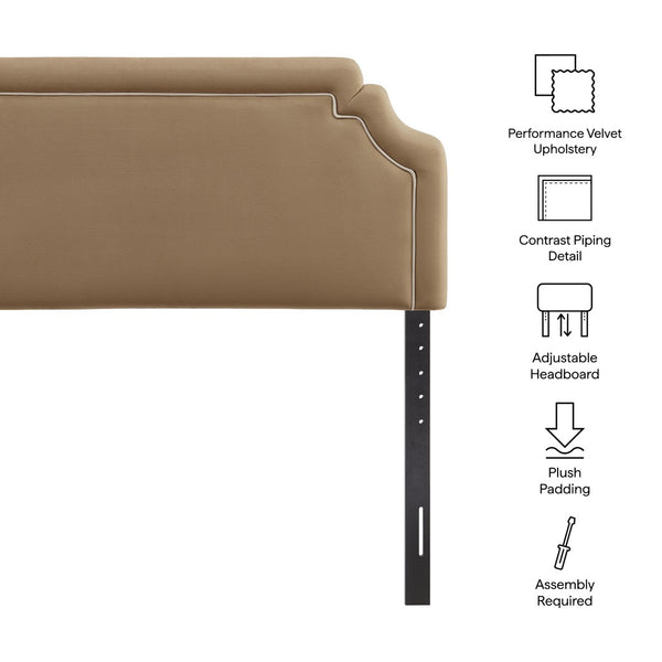 Modway Furniture Magnolia Queen Headboard Scalloped Velvet Cushioned Contrast Piping Transitional Bedroom Taupe Almond MOD-7331-TAU-ALM