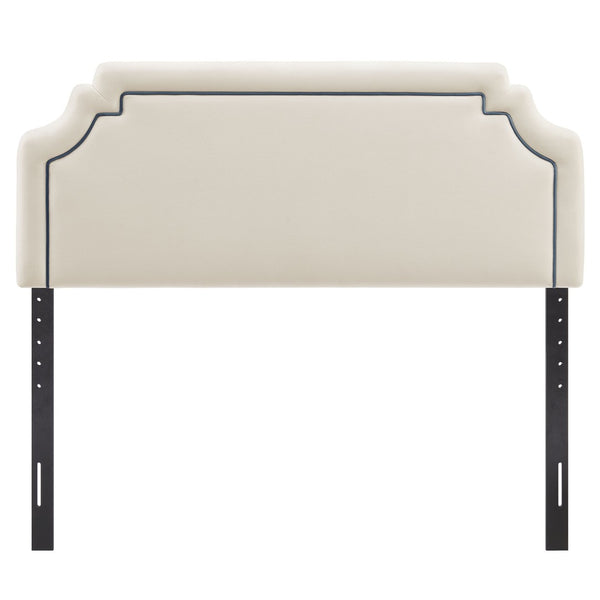 Modway Furniture Magnolia Scalloped Velvet King Headboard Tailored Piping for Primary Bedroom Elegance Alabaster Cadet Blue MOD-7332-ALA-CAB
