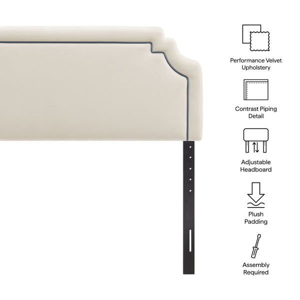 Modway Furniture Magnolia Scalloped Velvet King Headboard Tailored Piping for Primary Bedroom Elegance Alabaster Cadet Blue MOD-7332-ALA-CAB