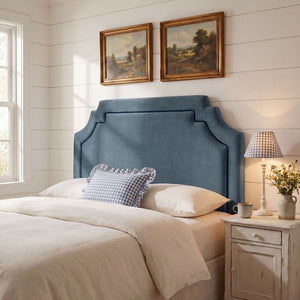 Modway Furniture Magnolia Scalloped Velvet King Headboard Tailored Piping for Primary Bedroom Elegance Cadet Blue Midnight MOD-7332-CAB-MID