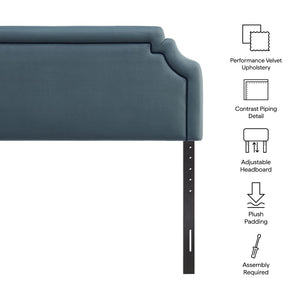 Modway Furniture Magnolia Scalloped Velvet King Headboard Tailored Piping for Primary Bedroom Elegance Cadet Blue Midnight MOD-7332-CAB-MID