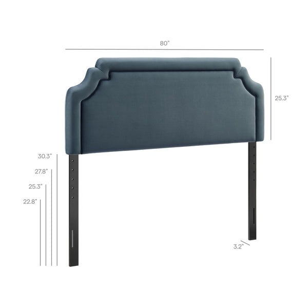 Modway Furniture Magnolia Scalloped Velvet King Headboard Tailored Piping for Primary Bedroom Elegance Cadet Blue Midnight MOD-7332-CAB-MID