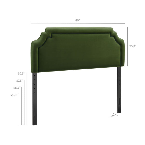 Modway Furniture Magnolia Scalloped Velvet King Headboard Tailored Piping for Primary Bedroom Elegance Moss Green Dark Green MOD-7332-MOG-GRN