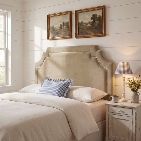 Modway Furniture Magnolia Scalloped Velvet King Headboard Tailored Piping for Primary Bedroom Elegance Taupe Almond MOD-7332-TAU-ALM