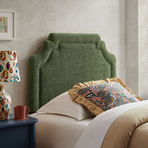 Modway Furniture Magnolia Modway Woven Heathered Fabric Headboard Scalloped Twin Upholstered Bedroom Panel Foliage MOD-7333-FOL