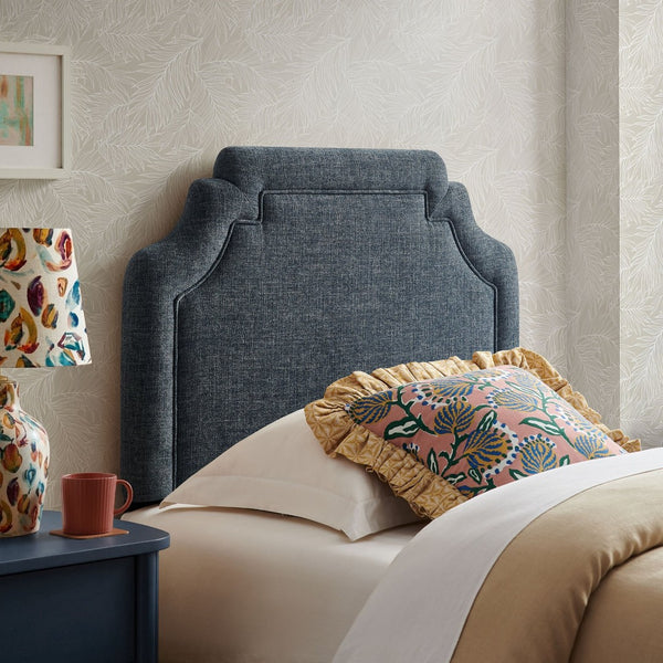 Modway Furniture Magnolia Modway Woven Heathered Fabric Headboard Scalloped Twin Upholstered Bedroom Panel Slate Blue MOD-7333-SLB