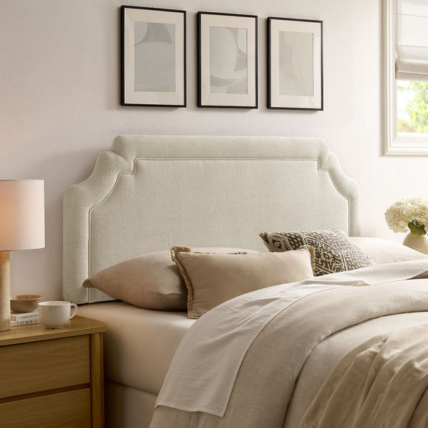 Modway Furniture Magnolia Upholstered Full Headboard Heathered Woven Fabric Scalloped Traditional Design Ecru MOD-7334-ECR