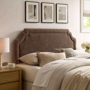 Modway Furniture Magnolia Upholstered Full Headboard Heathered Woven Fabric Scalloped Traditional Design Mocha MOD-7334-MOC