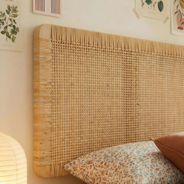 Modway Furniture Sandy Mango Wood Rattan Twin Headboard Wall Mounted for Coastal Boho Bedrooms MOD-7337-NAT