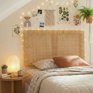 Modway Furniture Sandy Mango Wood Rattan Twin Headboard Wall Mounted for Coastal Boho Bedrooms MOD-7337-NAT