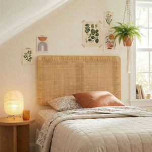 Modway Furniture Sandy Mango Wood Rattan Twin Headboard Wall Mounted for Coastal Boho Bedrooms MOD-7337-NAT