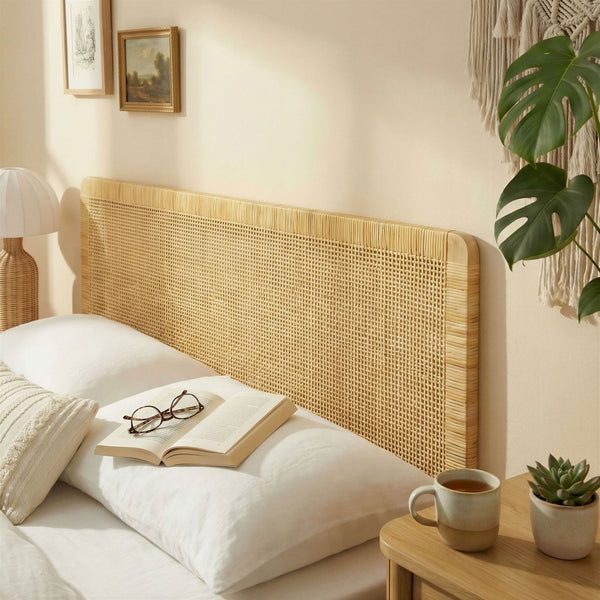 Modway Furniture Sandy Handwoven Rattan Mango Wood Wall Mounted Headboard for Coastal Bedrooms MOD-7338-NAT