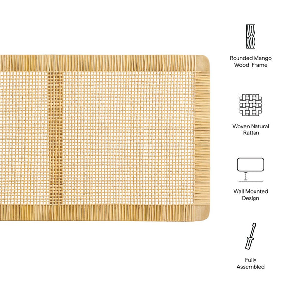 Modway Furniture Sandy Handwoven Rattan Mango Wood Wall Mounted Headboard for Coastal Bedrooms MOD-7338-NAT