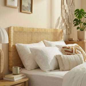 Modway Furniture Sandy Handwoven Rattan Mango Wood Wall Mounted King Headboard for Modern Bedrooms MOD-7340-NAT