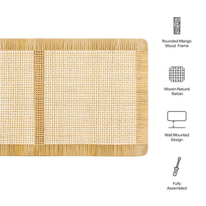 Modway Furniture Sandy Handwoven Rattan Mango Wood Wall Mounted King Headboard for Modern Bedrooms MOD-7340-NAT
