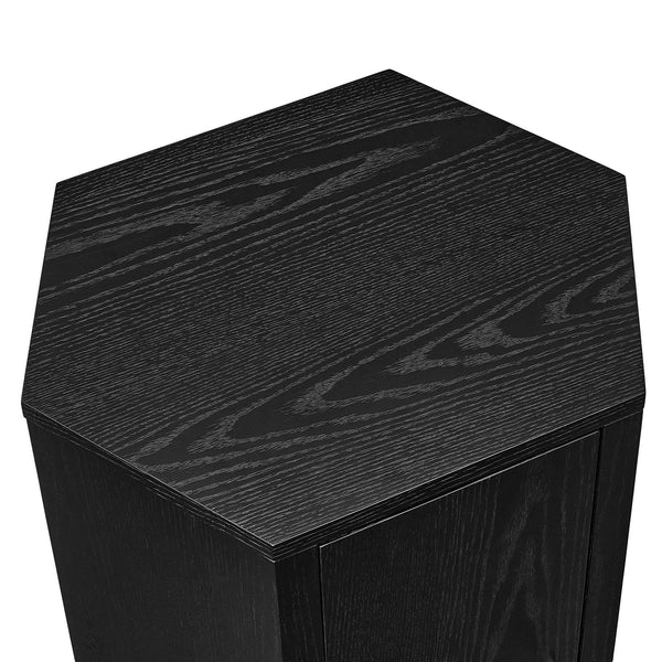 Modway Furniture Kade Faceted Hexagonal Oak Side Table with Interior Shelf for Modern Living Spaces Black MOD-7341-BLK