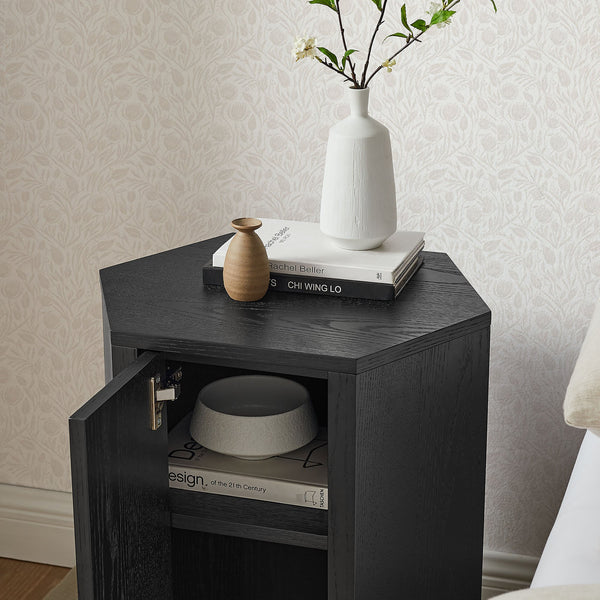 Modway Furniture Kade Faceted Hexagonal Oak Side Table with Interior Shelf for Modern Living Spaces Black MOD-7341-BLK