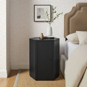 Modway Furniture Kade Faceted Hexagonal Oak Side Table with Interior Shelf for Modern Living Spaces Black MOD-7341-BLK