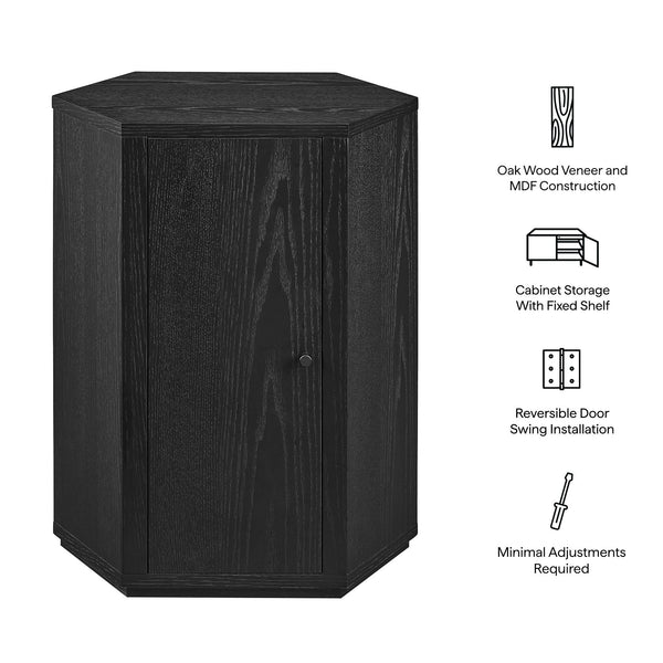 Modway Furniture Kade Faceted Hexagonal Oak Side Table with Interior Shelf for Modern Living Spaces Black MOD-7341-BLK