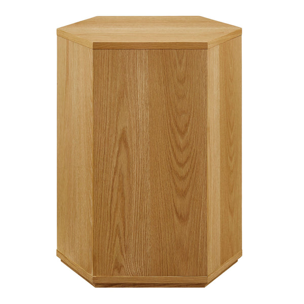 Modway Furniture Kade Faceted Hexagonal Oak Side Table with Interior Shelf for Modern Living Spaces Natural MOD-7341-NAT