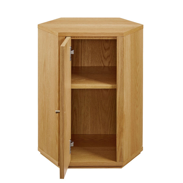 Modway Furniture Kade Faceted Hexagonal Oak Side Table with Interior Shelf for Modern Living Spaces Natural MOD-7341-NAT