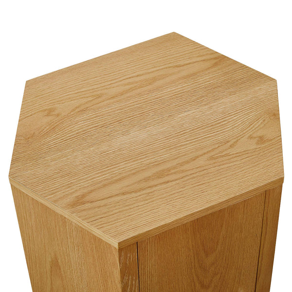 Modway Furniture Kade Faceted Hexagonal Oak Side Table with Interior Shelf for Modern Living Spaces Natural MOD-7341-NAT