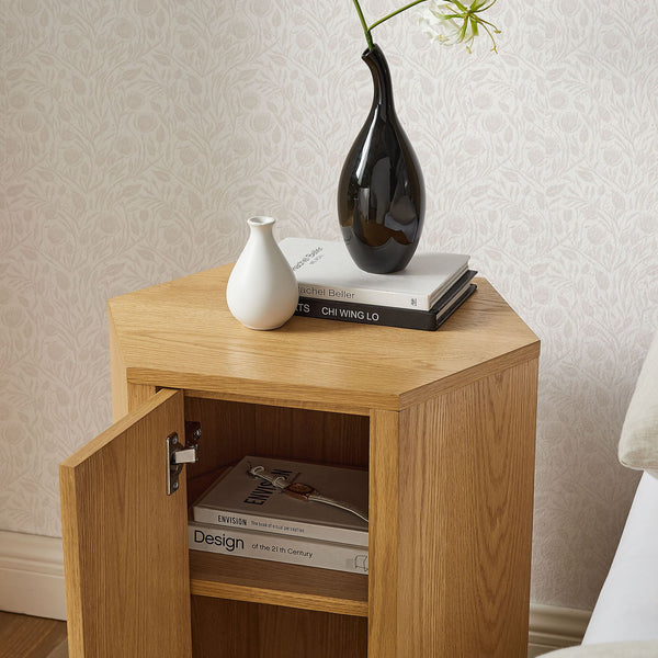Modway Furniture Kade Faceted Hexagonal Oak Side Table with Interior Shelf for Modern Living Spaces Natural MOD-7341-NAT