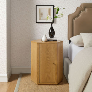 Modway Furniture Kade Faceted Hexagonal Oak Side Table with Interior Shelf for Modern Living Spaces Natural MOD-7341-NAT