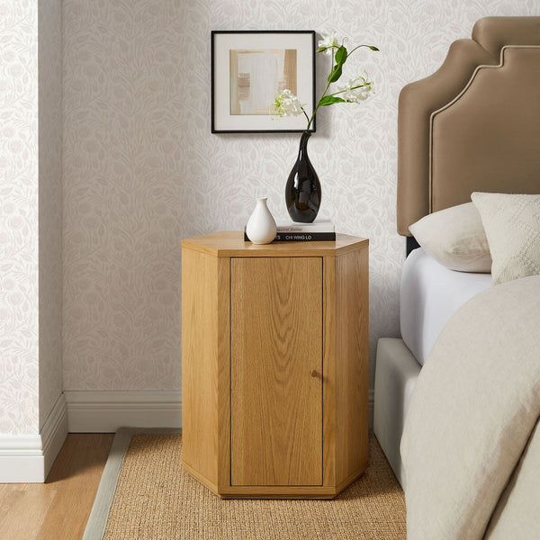Modway Furniture Kade Faceted Hexagonal Oak Side Table with Interior Shelf for Modern Living Spaces Natural MOD-7341-NAT